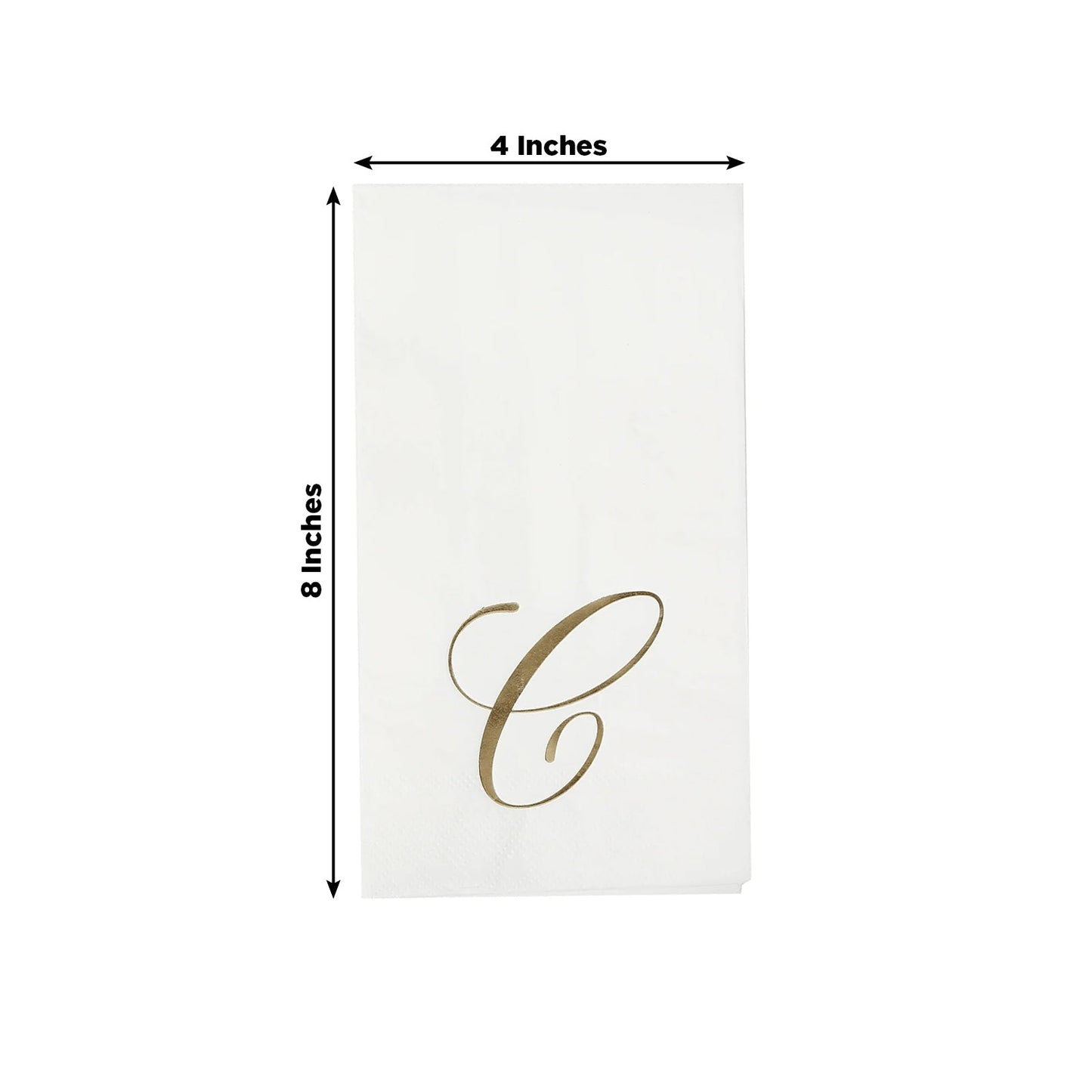 100 Paper Dinner Napkins White with Gold Foil Monogram "C" â€“ 8"x4" Folded, Disposable Party Napkins