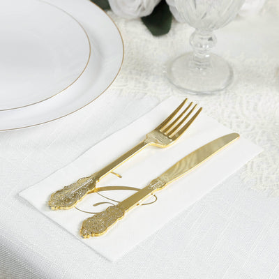 100 Paper Dinner Napkins White with Gold Foil Monogram "C" â€“ 8"x4" Folded, Disposable Party Napkins