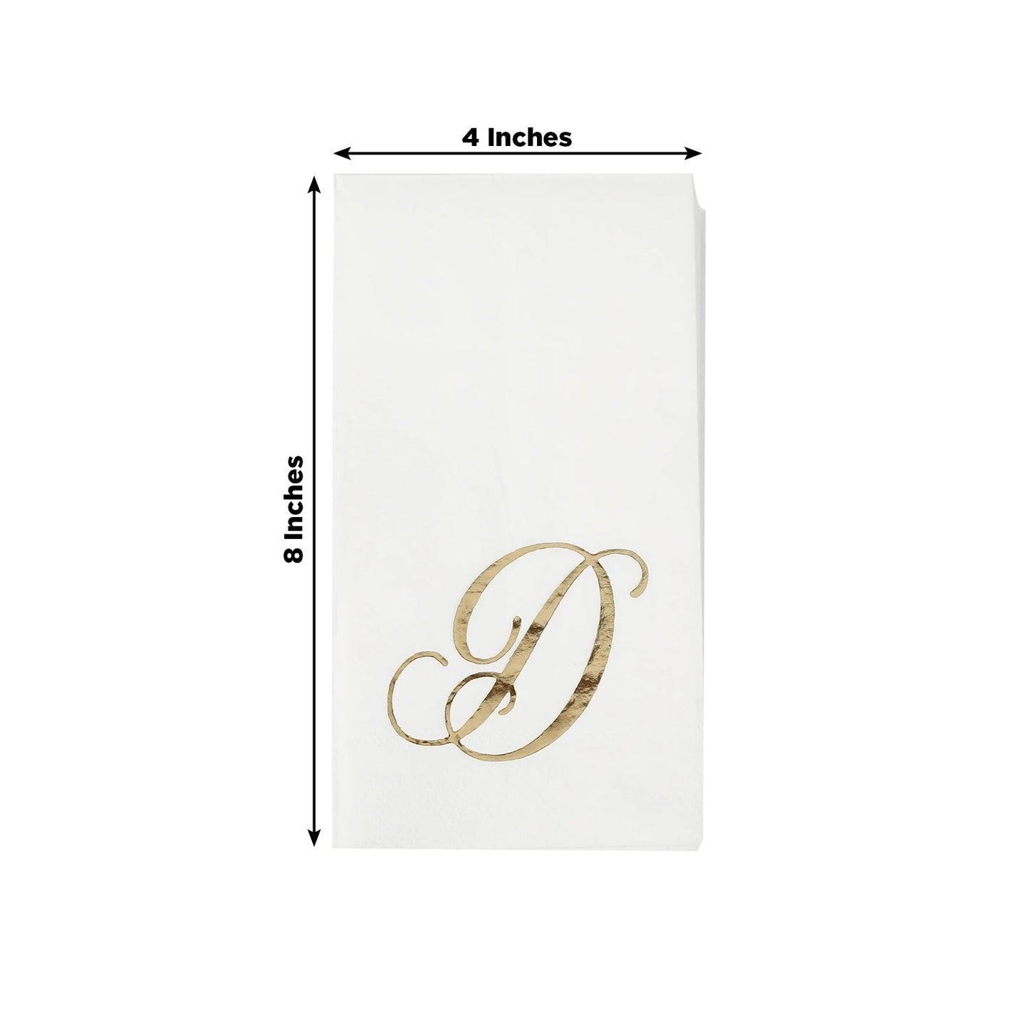 100 Paper Dinner Napkins White with Gold Foil Monogram "D" â€“ 8"x4" Folded, Disposable Party Napkins