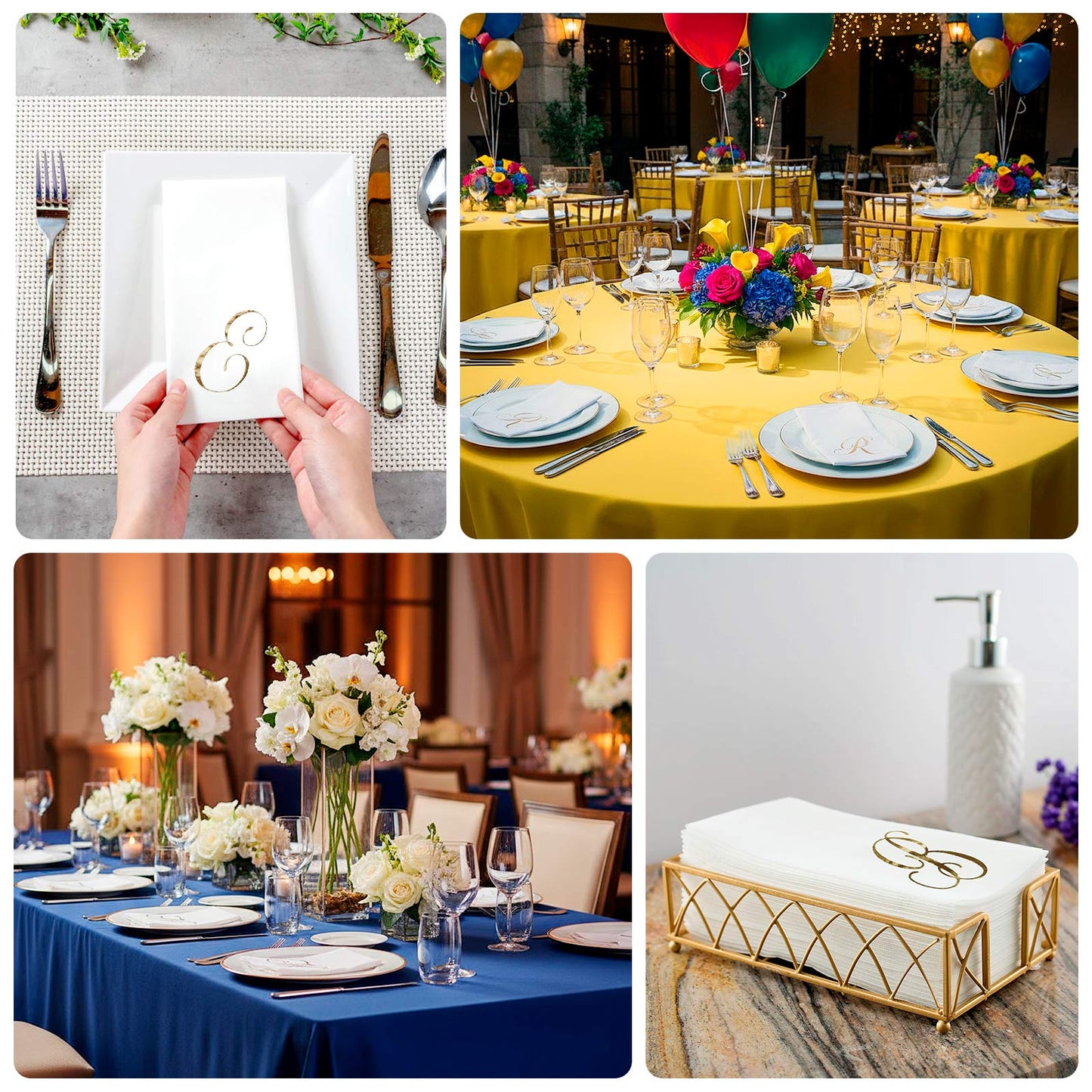 100 Paper Dinner Napkins White with Gold Foil Monogram "B" â€“ 8"x4" Folded, Disposable Party Napkins