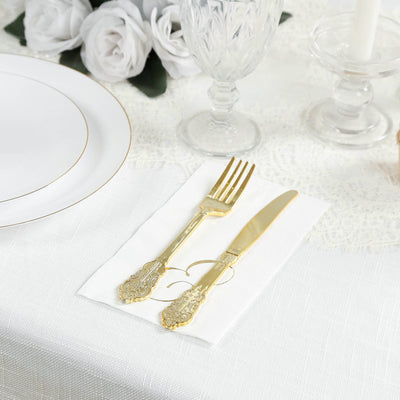 100 Paper Dinner Napkins White with Gold Foil Monogram "E" â€“ 8"x4" Folded, Disposable Party Napkins