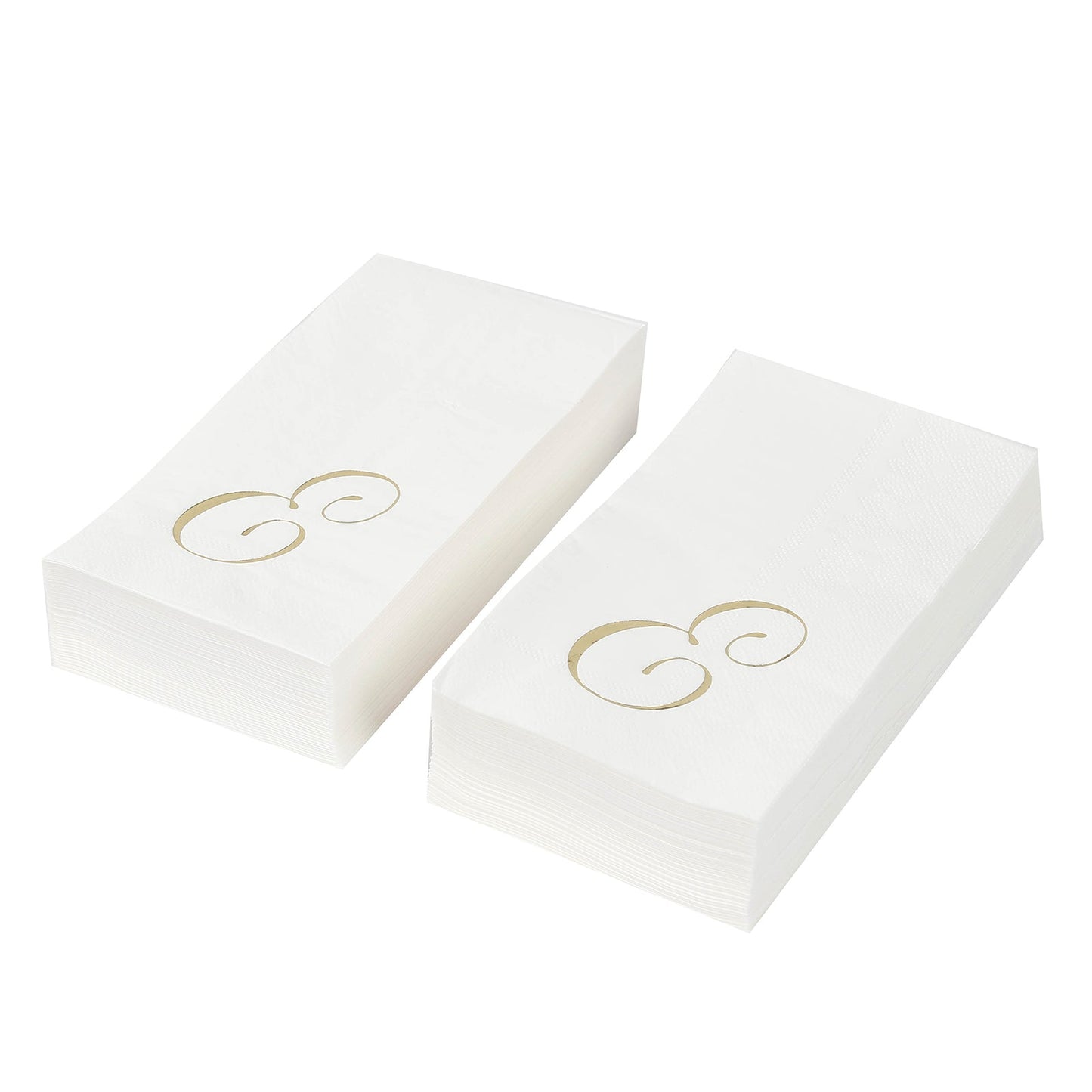 100 Paper Dinner Napkins White with Gold Foil Monogram "E" â€“ 8"x4" Folded, Disposable Party Napkins