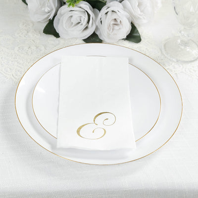 100 Paper Dinner Napkins White with Gold Foil Monogram "E" â€“ 8"x4" Folded, Disposable Party Napkins