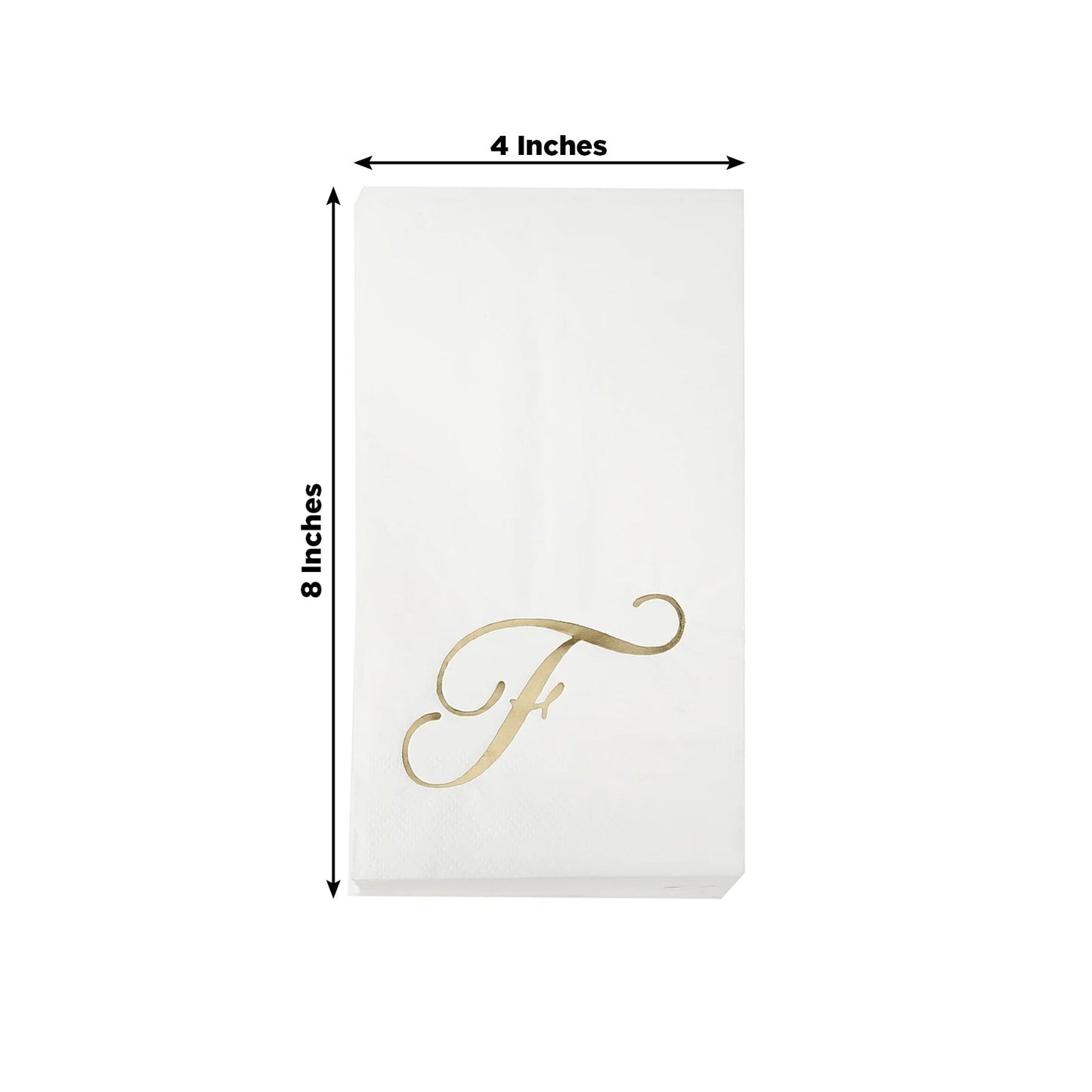 100 Paper Dinner Napkins White with Gold Foil Monogram "F" â€“ 8"x4" Folded, Disposable Party Napkins