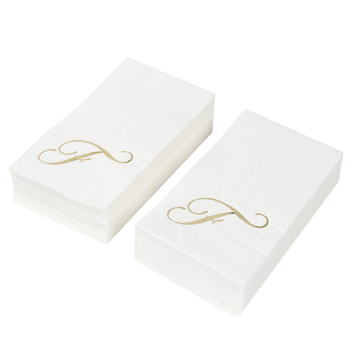 100 Paper Dinner Napkins White with Gold Foil Monogram "F" â€“ 8"x4" Folded, Disposable Party Napkins