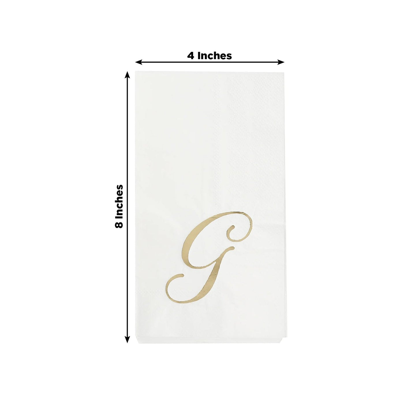 100 Paper Dinner Napkins White with Gold Foil Monogram "G" â€“ 8"x4" Folded, Disposable Party Napkins