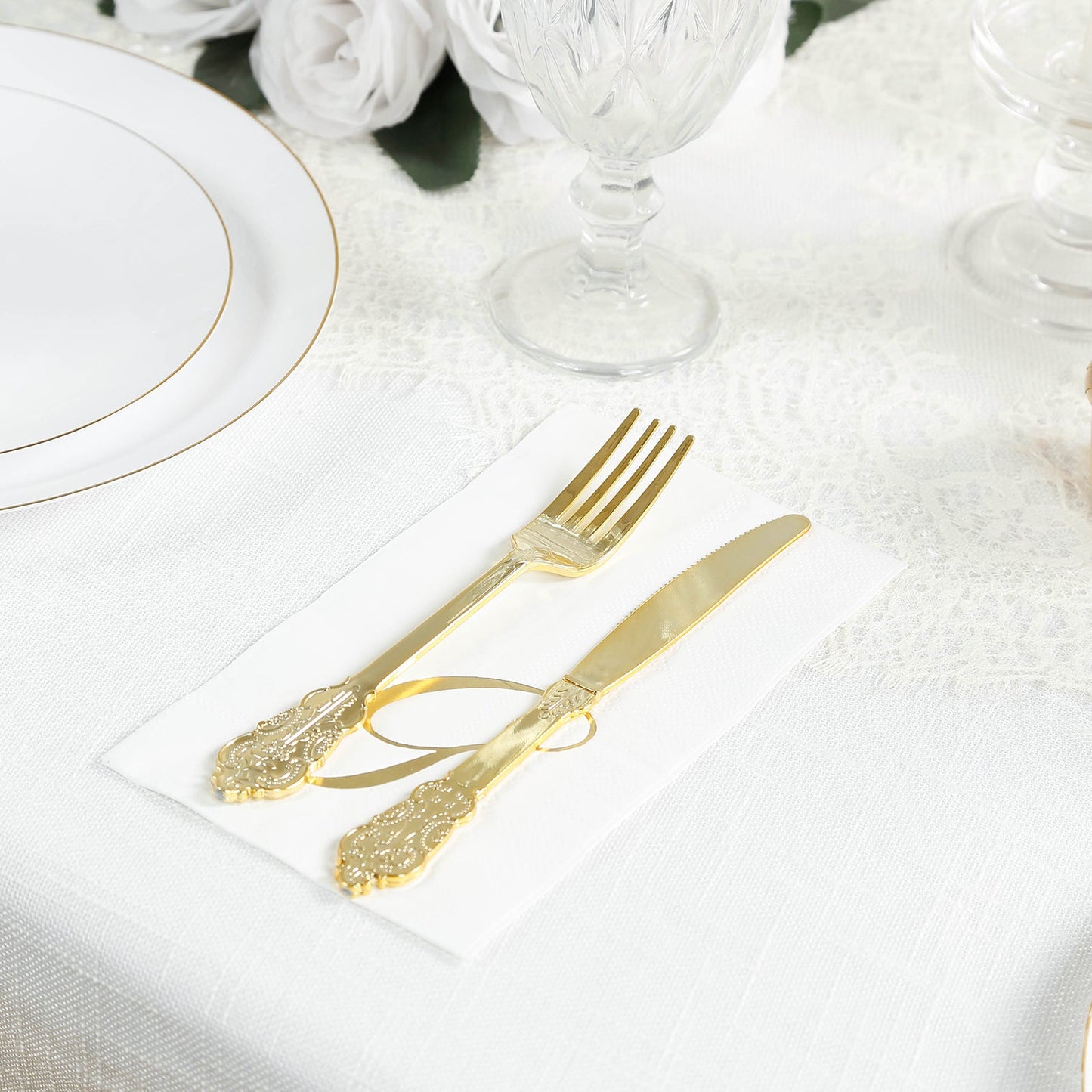 100 Paper Dinner Napkins White with Gold Foil Monogram "G" â€“ 8"x4" Folded, Disposable Party Napkins