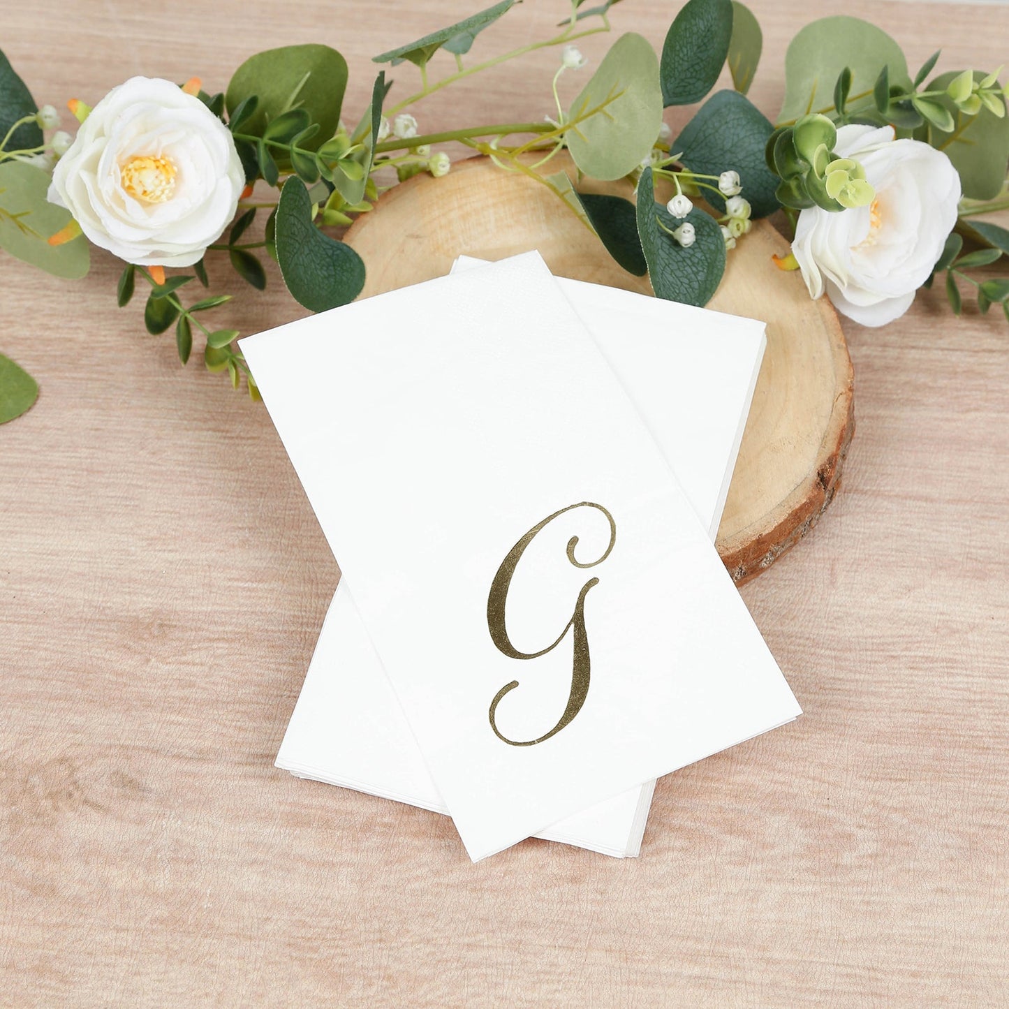 100 Paper Dinner Napkins White with Gold Foil Monogram "G" â€“ 8"x4" Folded, Disposable Party Napkins