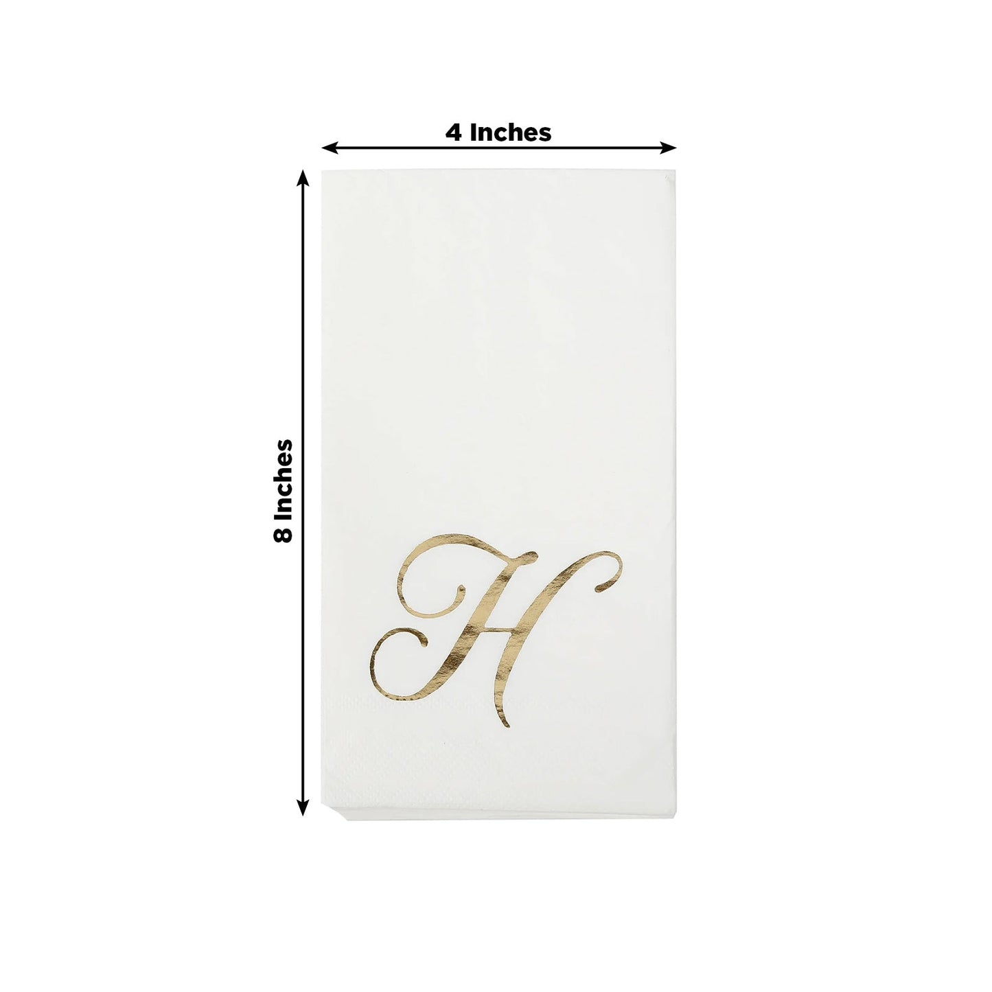 100 Paper Dinner Napkins White with Gold Foil Monogram "H" â€“ 8"x4" Folded, Disposable Party Napkins