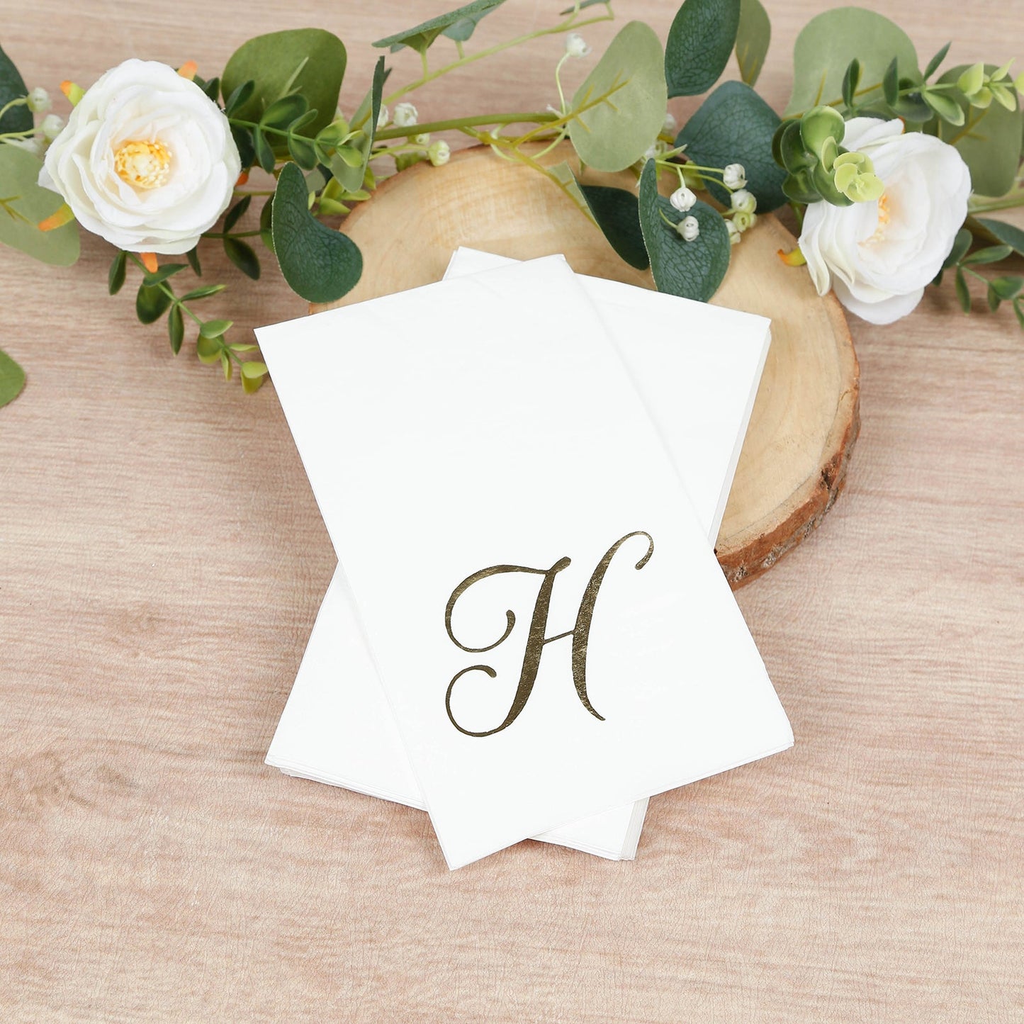 100 Paper Dinner Napkins White with Gold Foil Monogram "H" â€“ 8"x4" Folded, Disposable Party Napkins