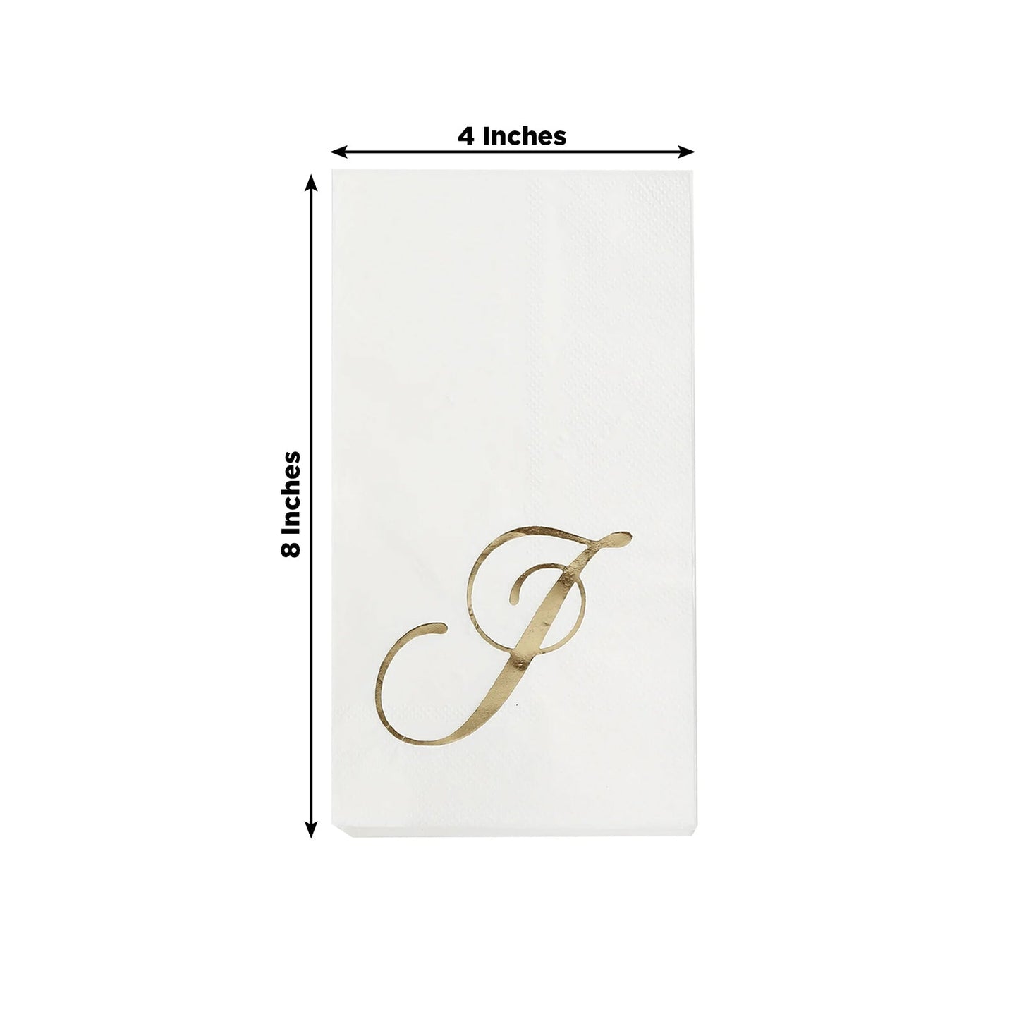 100 Paper Dinner Napkins White with Gold Foil Monogram "J" â€“ 8"x4" Folded, Disposable Party Napkins