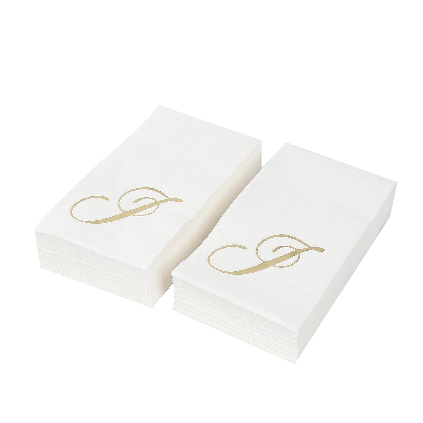 100 Paper Dinner Napkins White with Gold Foil Monogram "J" â€“ 8"x4" Folded, Disposable Party Napkins