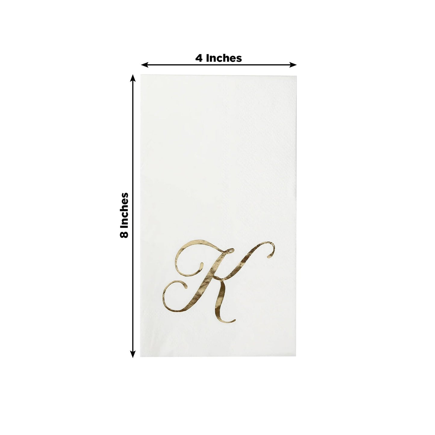 100 Paper Dinner Napkins White with Gold Foil Monogram "K" â€“ 8"x4" Folded, Disposable Party Napkins
