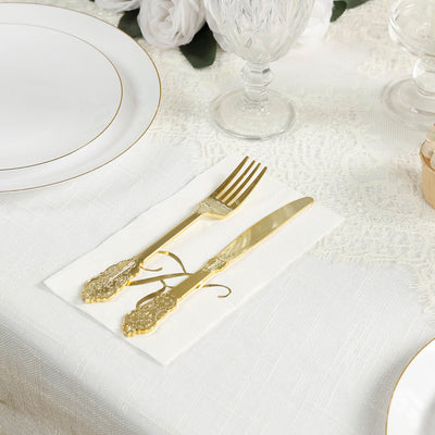 100 Paper Dinner Napkins White with Gold Foil Monogram "K" â€“ 8"x4" Folded, Disposable Party Napkins