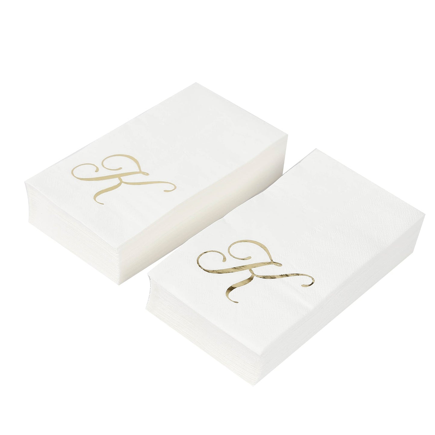 100 Paper Dinner Napkins White with Gold Foil Monogram "K" â€“ 8"x4" Folded, Disposable Party Napkins