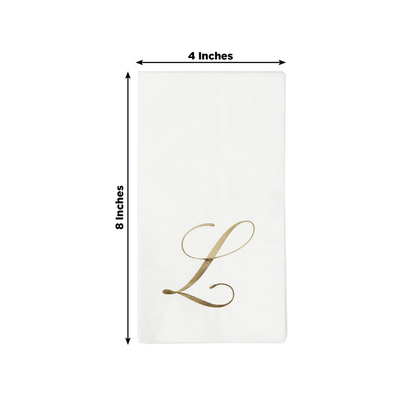 100 Paper Dinner Napkins White with Gold Foil Monogram "L" â€“ 8"x4" Folded, Disposable Party Napkins