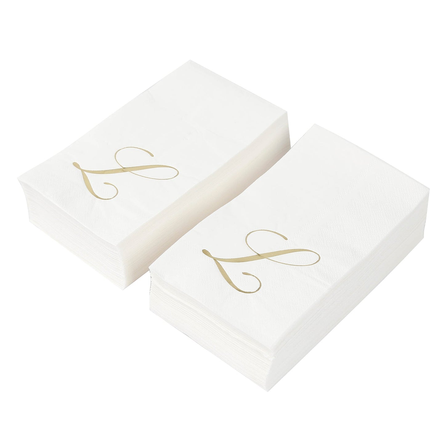 100 Paper Dinner Napkins White with Gold Foil Monogram "L" â€“ 8"x4" Folded, Disposable Party Napkins