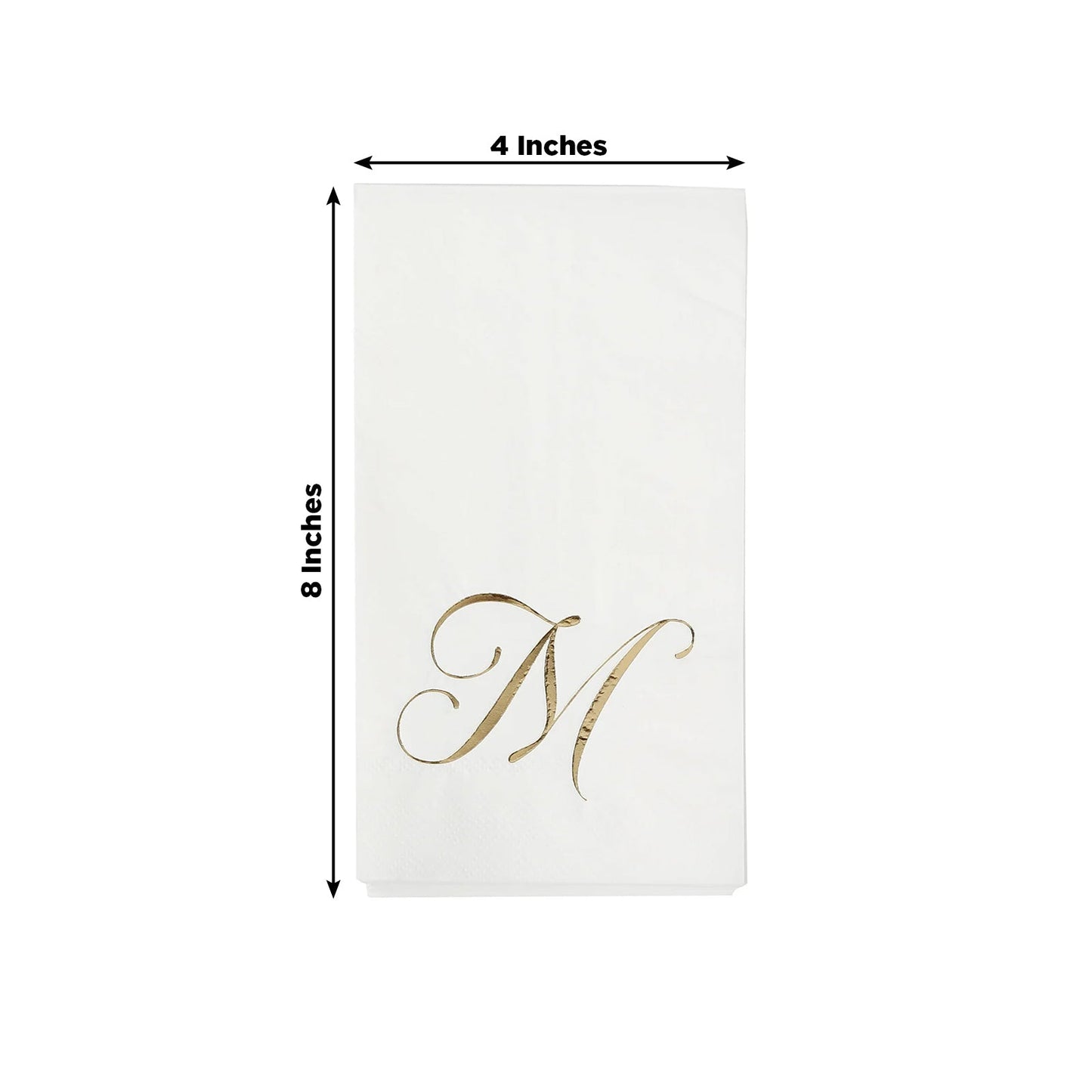 100 Paper Dinner Napkins White with Gold Foil Monogram "M" â€“ 8"x4" Folded, Disposable Party Napkins