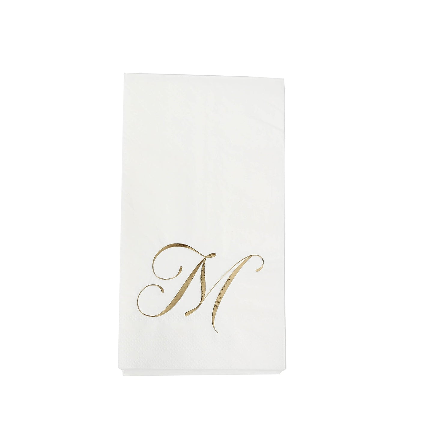 100 Paper Dinner Napkins White with Gold Foil Monogram "M" â€“ 8"x4" Folded, Disposable Party Napkins