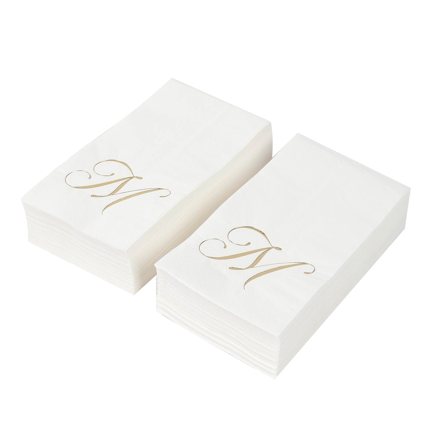 100 Paper Dinner Napkins White with Gold Foil Monogram "M" â€“ 8"x4" Folded, Disposable Party Napkins