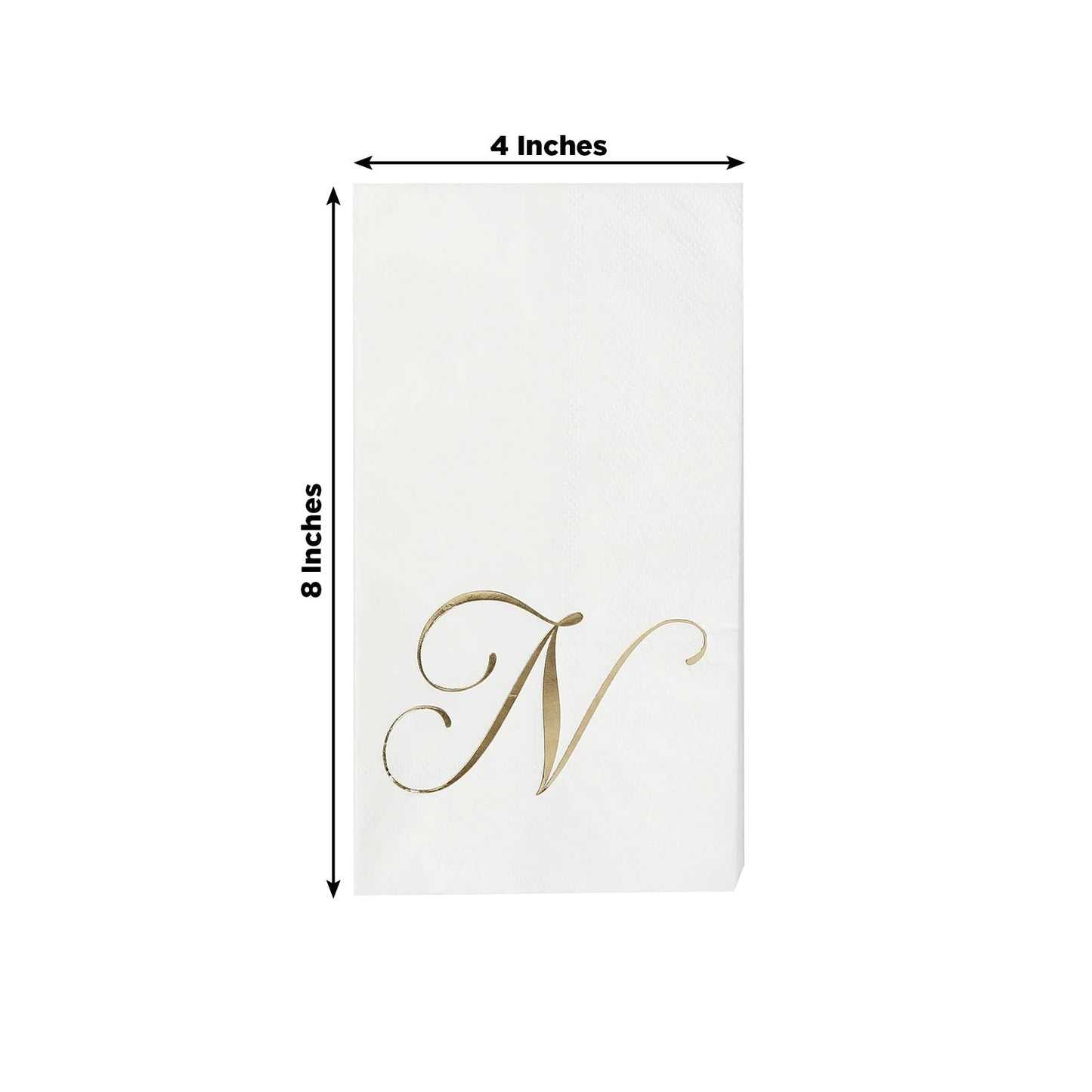 100 Paper Dinner Napkins White with Gold Foil Monogram "N" â€“ 8"x4" Folded, Disposable Party Napkins