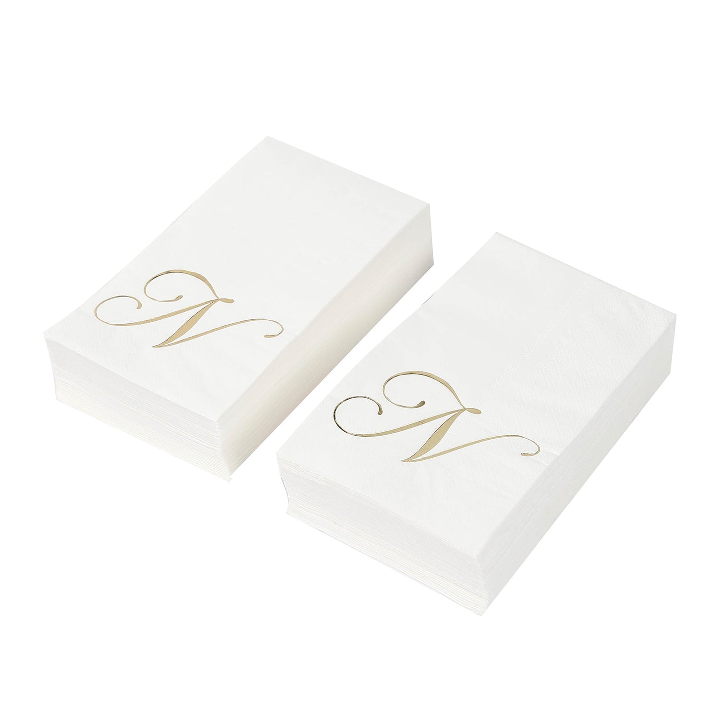 100 Paper Dinner Napkins White with Gold Foil Monogram "N" â€“ 8"x4" Folded, Disposable Party Napkins