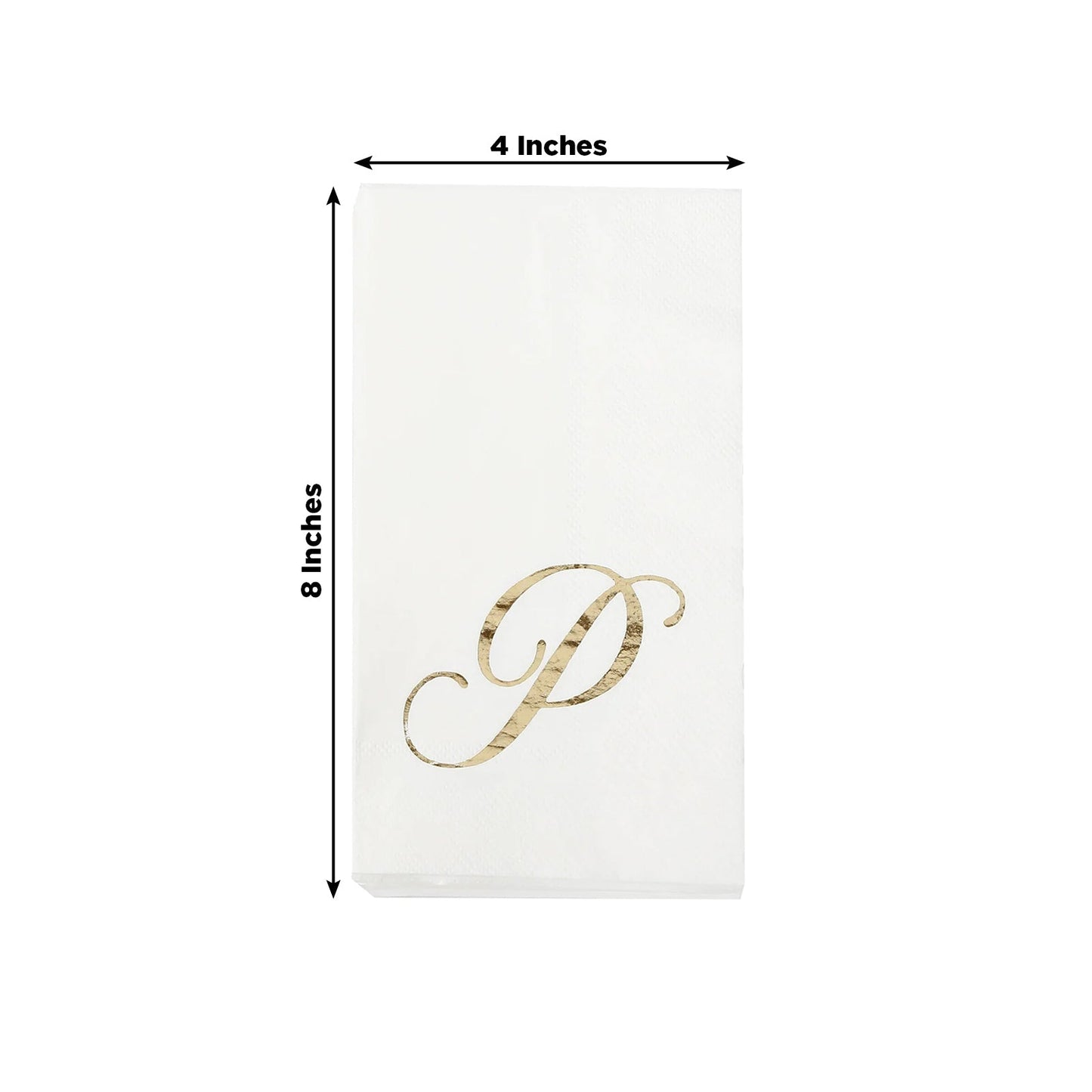 100 Paper Dinner Napkins White with Gold Foil Monogram "P" â€“ 8"x4" Folded, Disposable Party Napkins