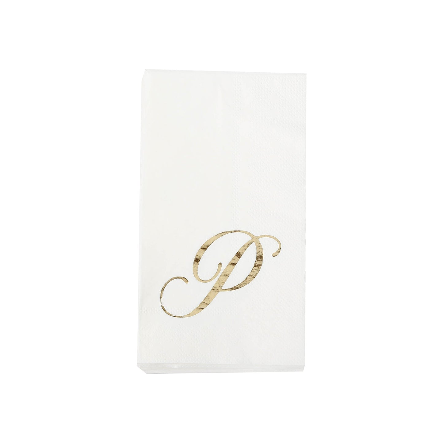 100 Paper Dinner Napkins White with Gold Foil Monogram "P" â€“ 8"x4" Folded, Disposable Party Napkins
