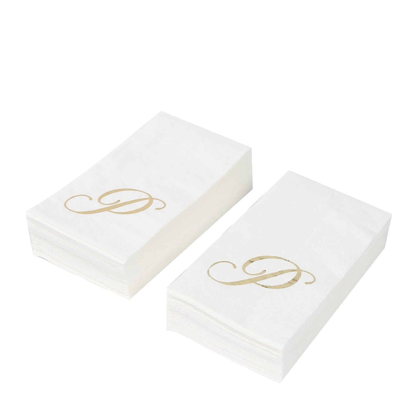 100 Paper Dinner Napkins White with Gold Foil Monogram "P" â€“ 8"x4" Folded, Disposable Party Napkins