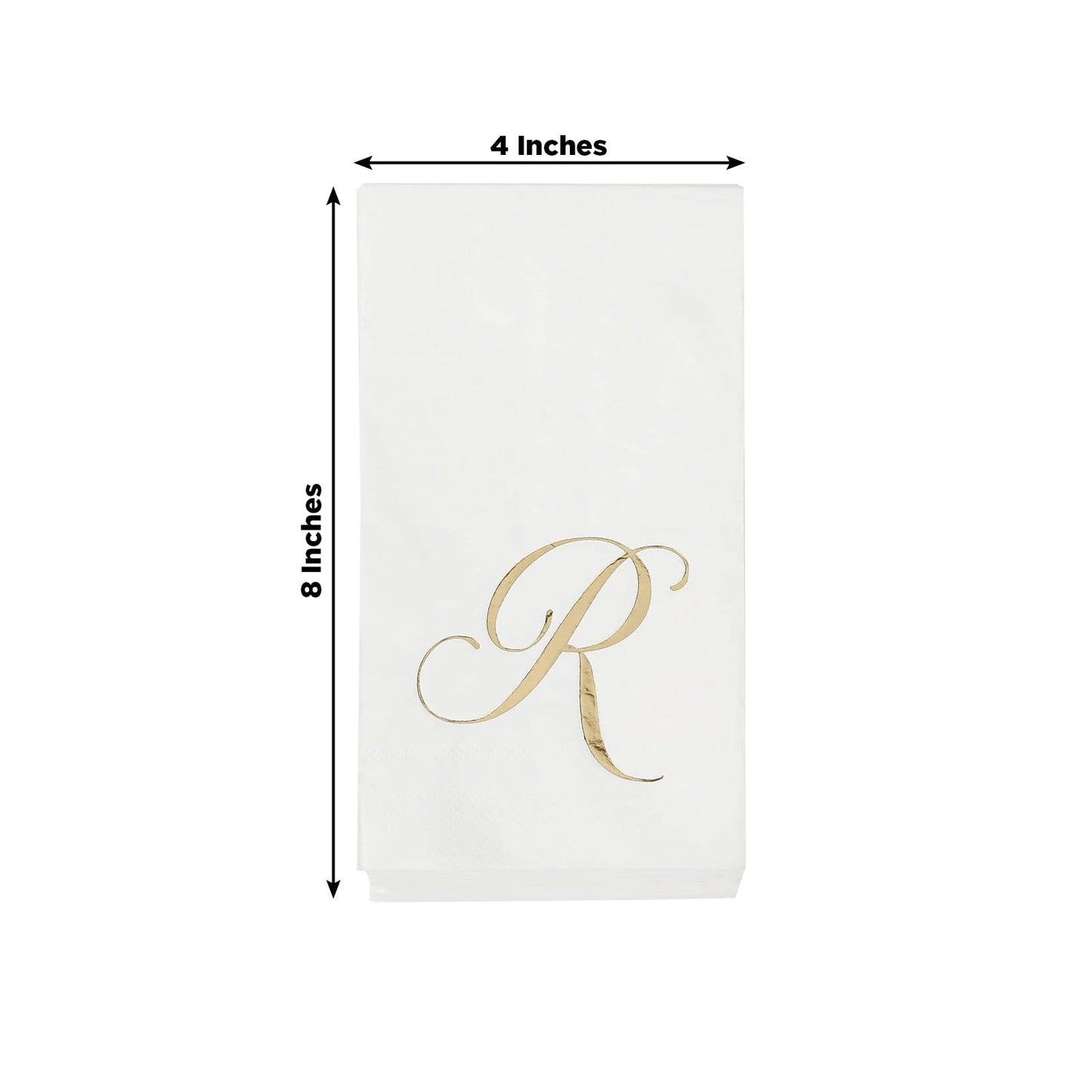 100 Paper Dinner Napkins White with Gold Foil Monogram "R" â€“ 8"x4" Folded, Disposable Party Napkins