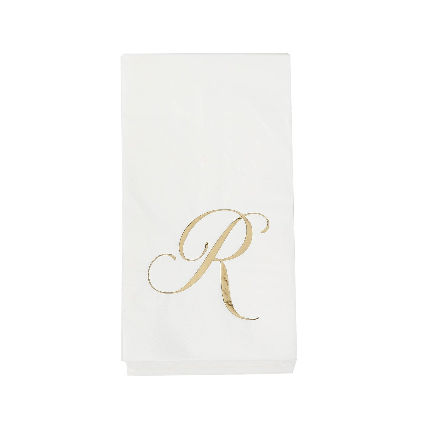 100 Paper Dinner Napkins White with Gold Foil Monogram "R" â€“ 8"x4" Folded, Disposable Party Napkins