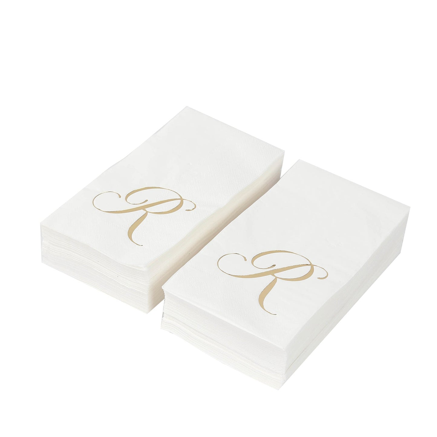 100 Paper Dinner Napkins White with Gold Foil Monogram "R" â€“ 8"x4" Folded, Disposable Party Napkins