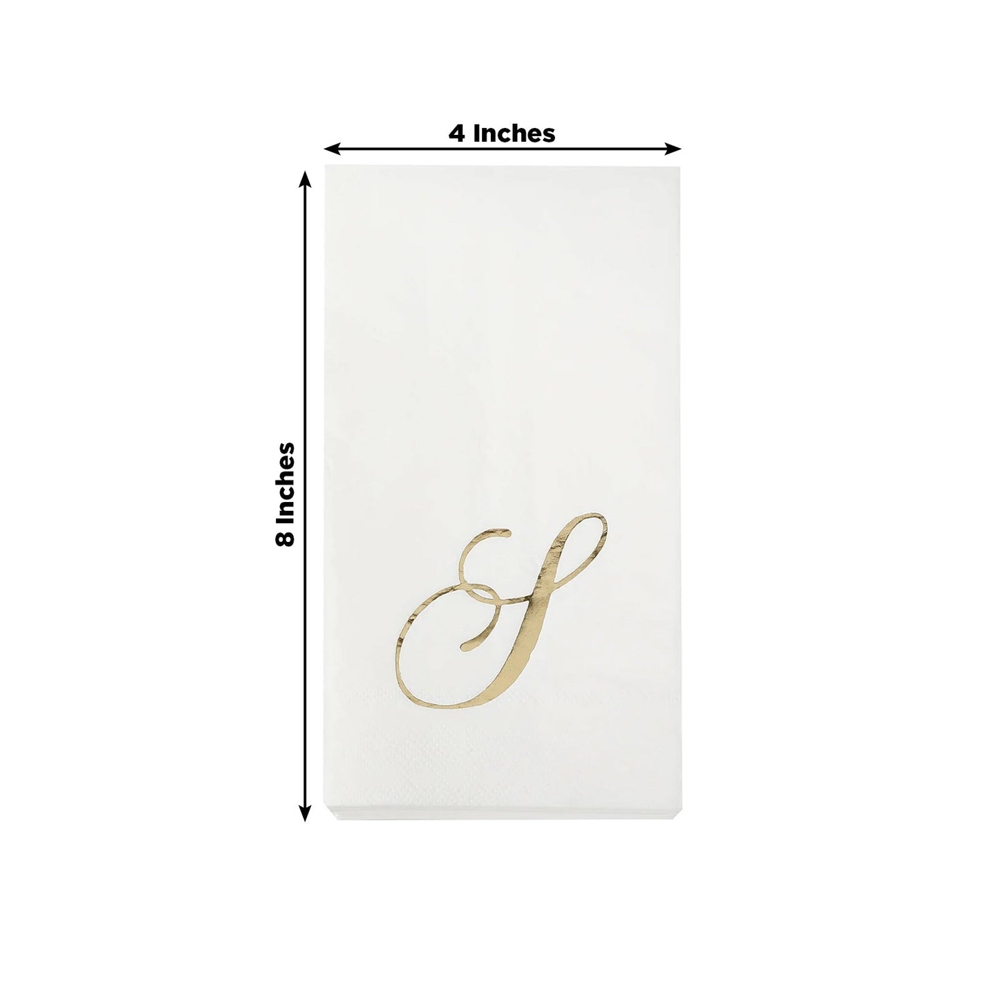 100 Paper Dinner Napkins White with Gold Foil Monogram "S" â€“ 8"x4" Folded, Disposable Party Napkins