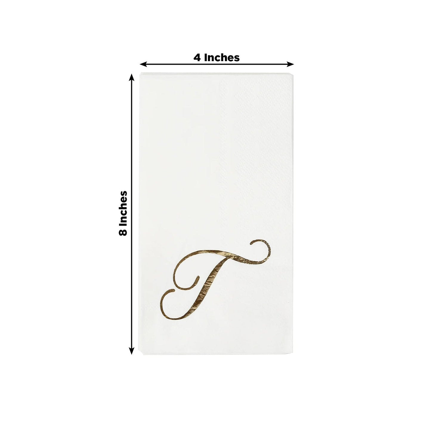 100 Paper Dinner Napkins White with Gold Foil Monogram "T" â€“ 8"x4" Folded, Disposable Party Napkins