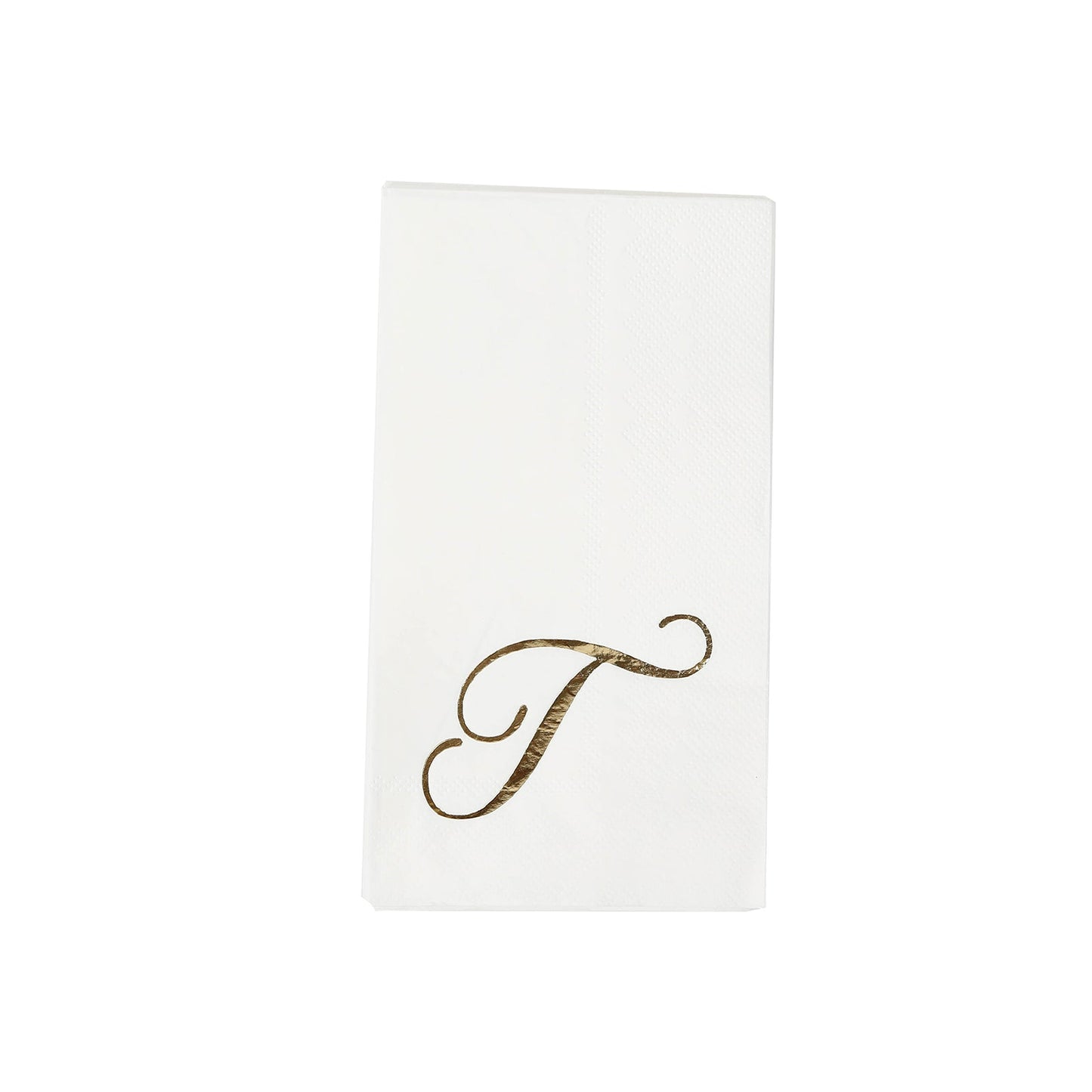 100 Paper Dinner Napkins White with Gold Foil Monogram "T" â€“ 8"x4" Folded, Disposable Party Napkins