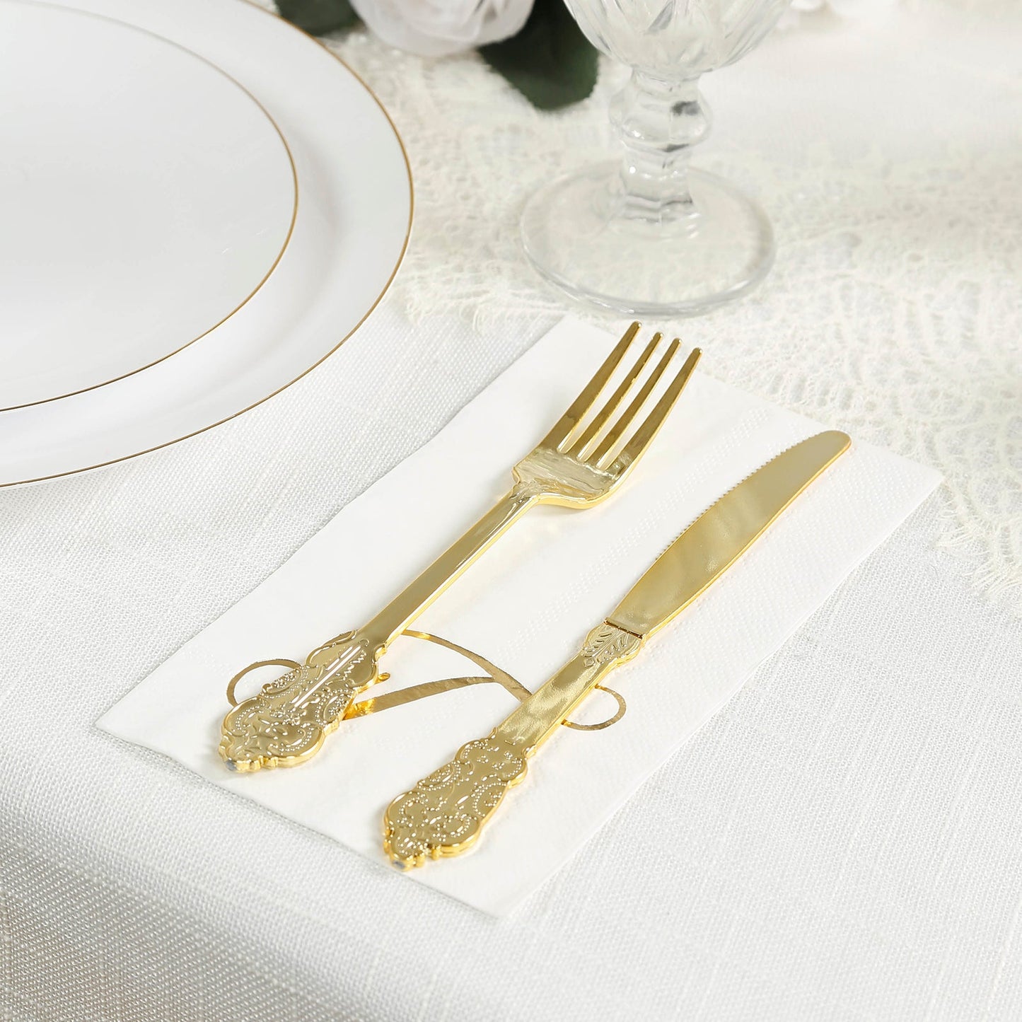 100 Paper Dinner Napkins White with Gold Foil Monogram "T" â€“ 8"x4" Folded, Disposable Party Napkins