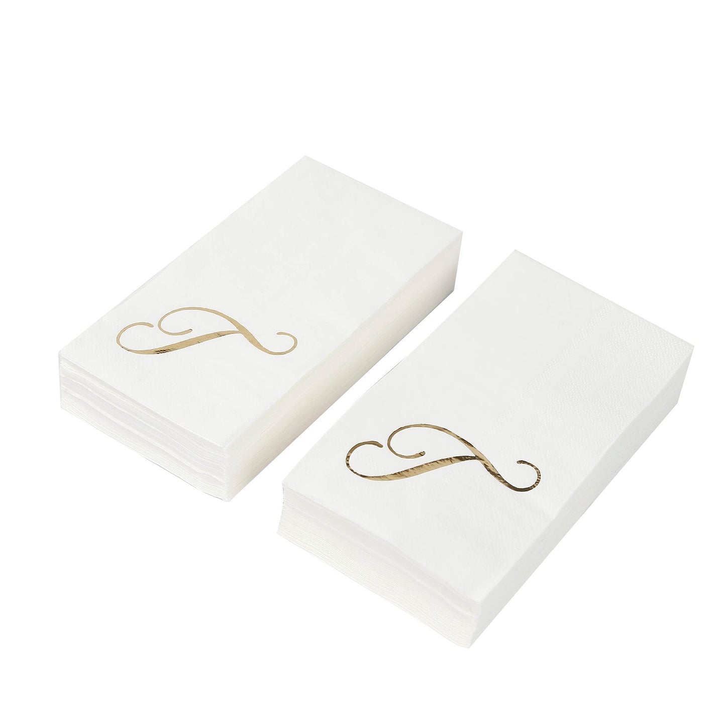 100 Paper Dinner Napkins White with Gold Foil Monogram "T" â€“ 8"x4" Folded, Disposable Party Napkins