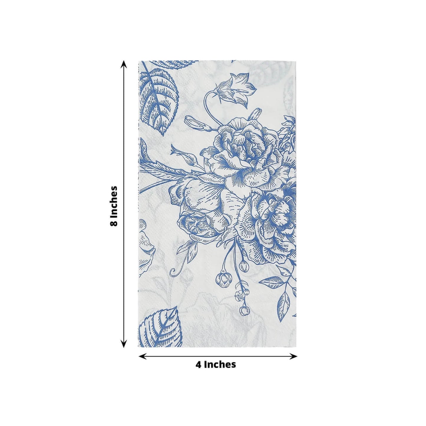 50-Pack Paper Dinner Napkins White with Matte Blue French Toile Floral Pattern 2-Ply - Stylish Disposable Napkins for Events