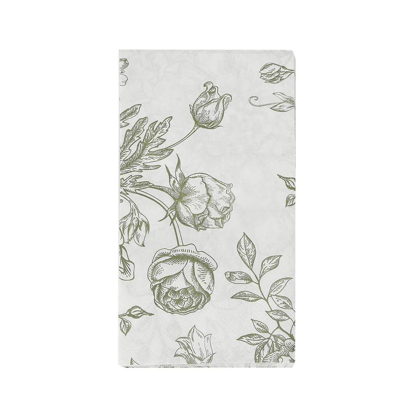50-Pack Paper Dinner Napkins White with Matte Sage Green French Toile Floral Pattern 2-Ply - Stylish Disposable Napkins for Events