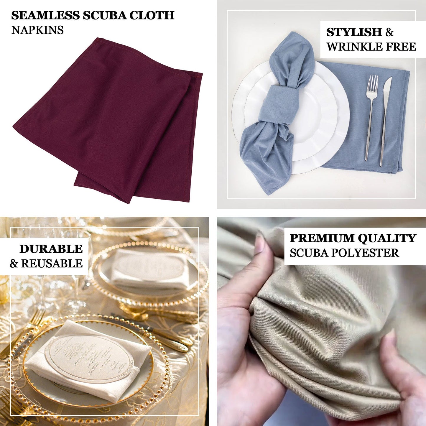 5 Pack Burgundy Scuba Napkins â€“ 17"x17", Wrinkle-Free & Stain Resistant Cloth Napkins
