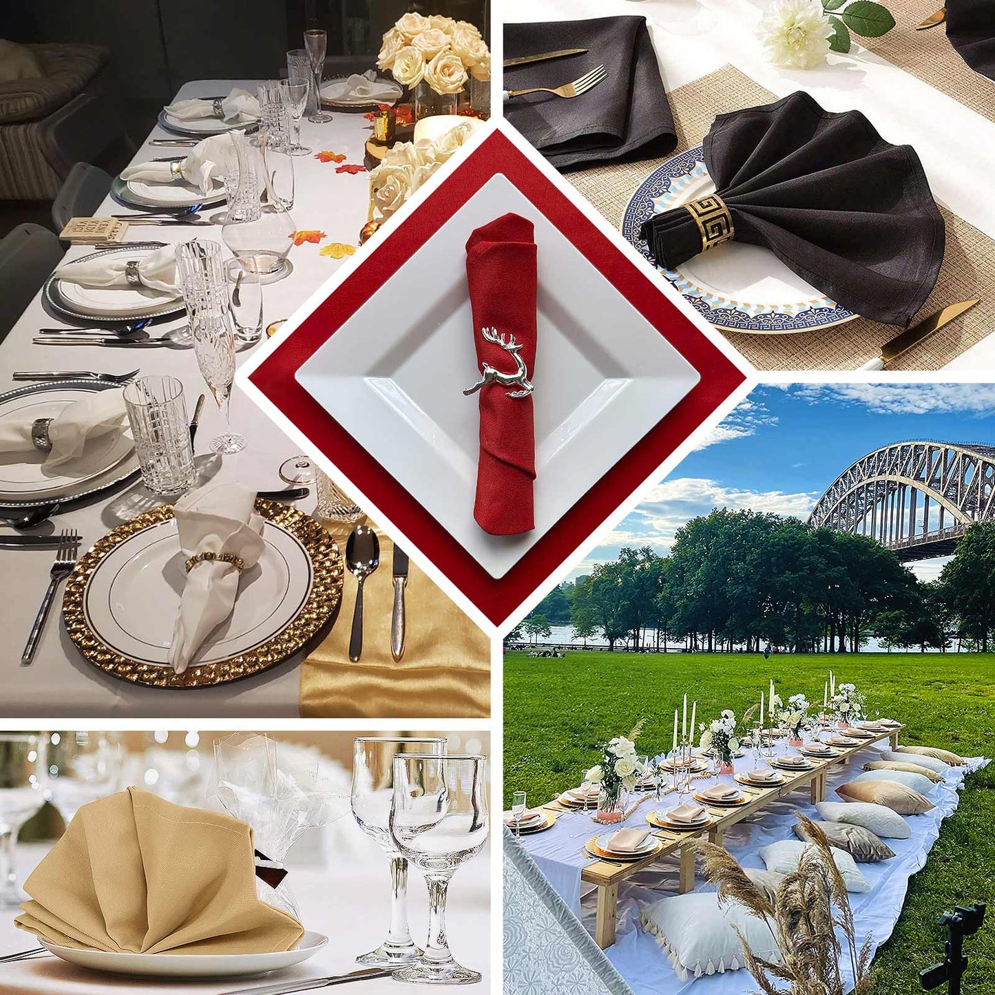 5 Pack Shimmer Silver Scuba Napkins â€“ 17"x17" Wrinkle-Free & Stain-Resistant Cloth Table Napkins