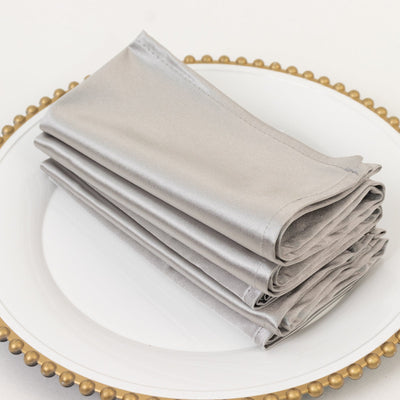 5 Pack Shimmer Silver Scuba Napkins â€“ 17"x17" Wrinkle-Free & Stain-Resistant Cloth Table Napkins