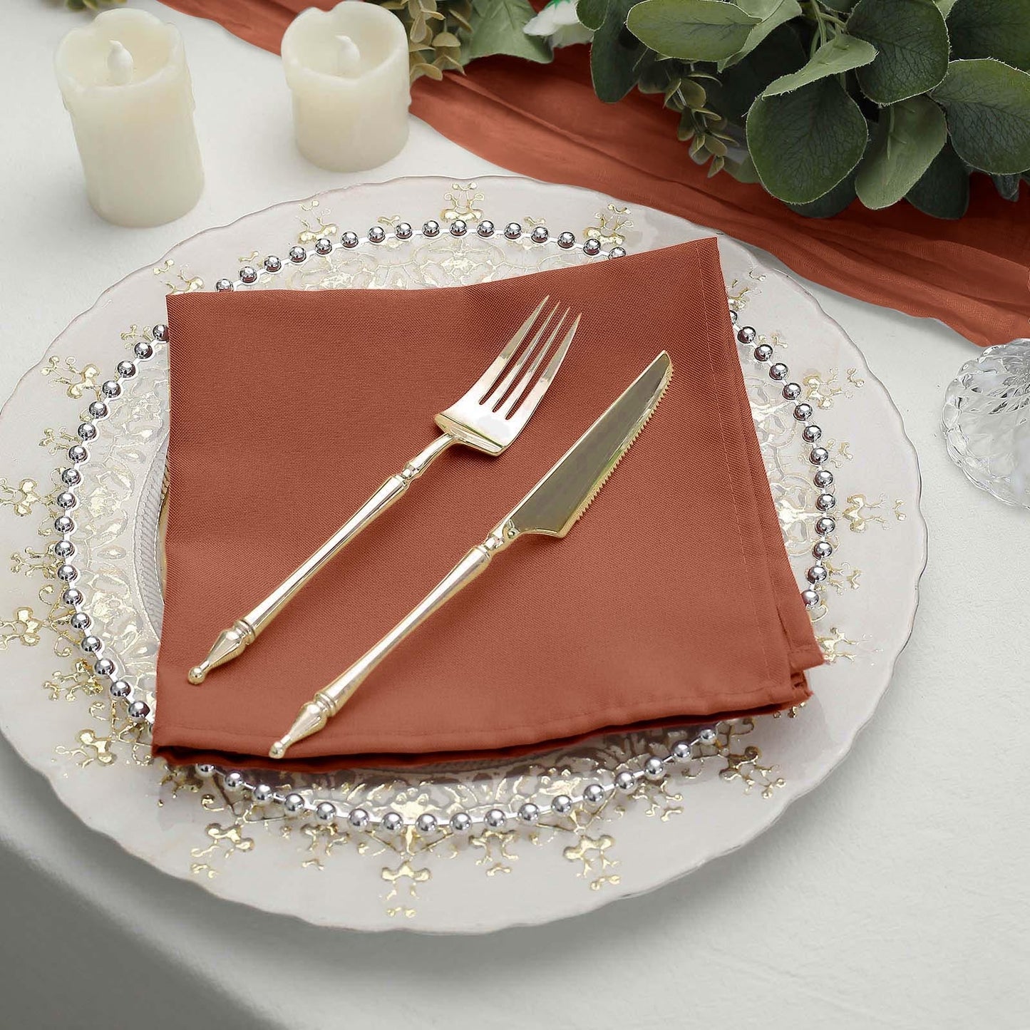 5 Pack Polyester 17"x17" Napkins Terracotta (Rust) - Durable & Wrinkle Resistant Dinner Napkins
