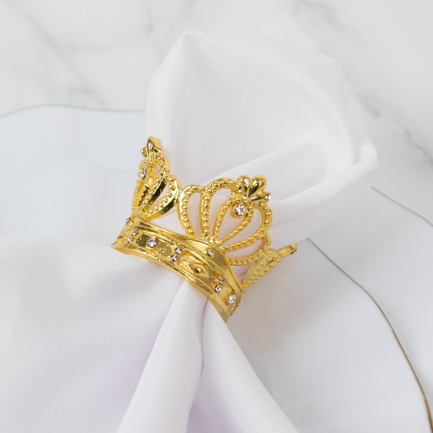 4 Pack Metallic Gold Crown Rhinestone Napkin Rings, Royal Bling Napkin Holders