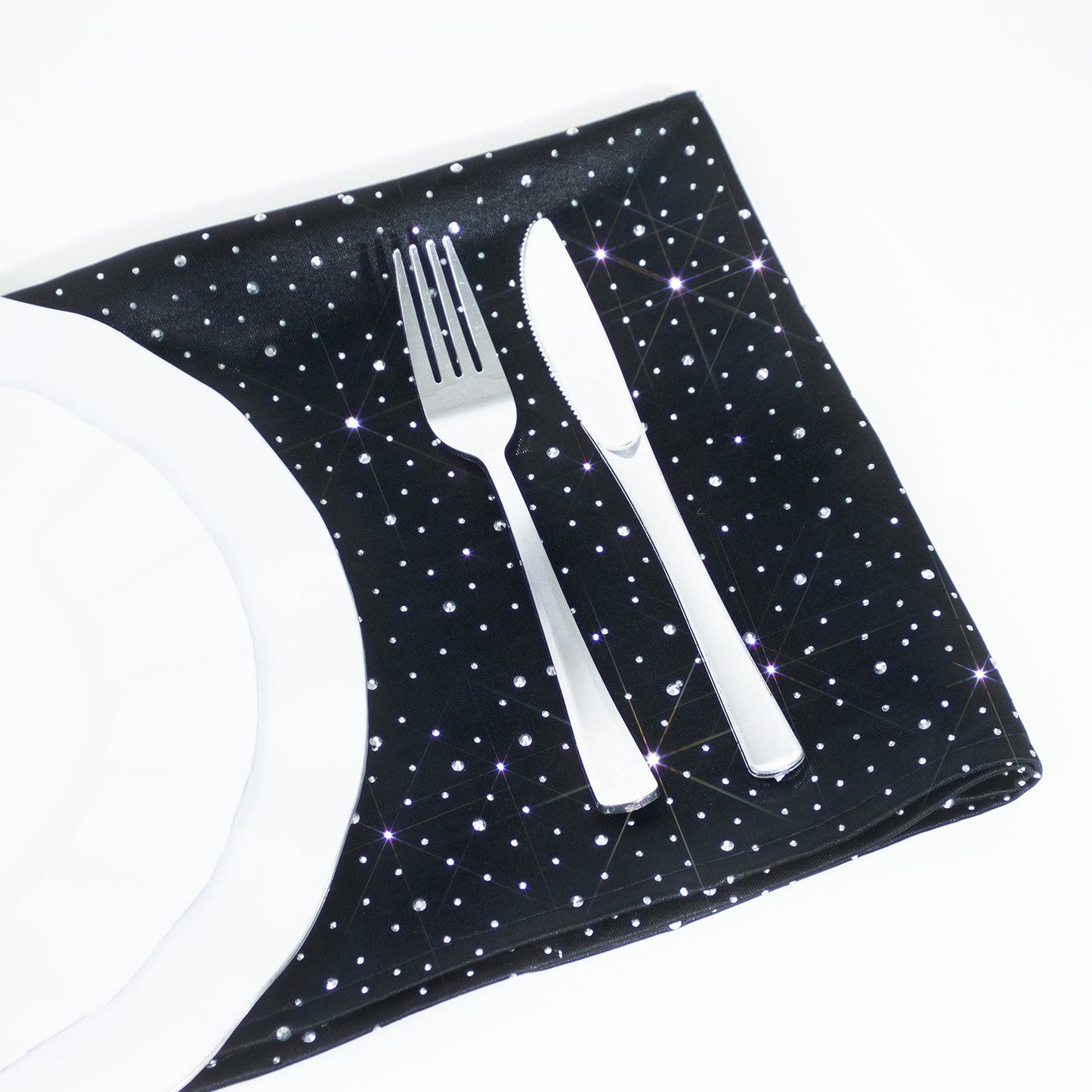 5-Pack Black Scuba Polyester Napkins with Rhinestone Accents â€“ 20"x20" Wrinkle-Free Reusable Cloth Napkins