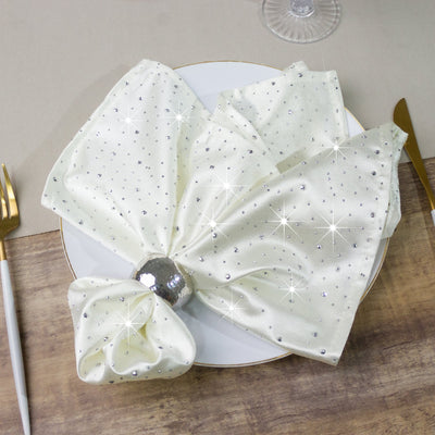 5-Pack Pearl White Scuba Polyester Napkins with Rhinestone Accents â€“ 20"x20" Wrinkle-Free Reusable Cloth Napkins