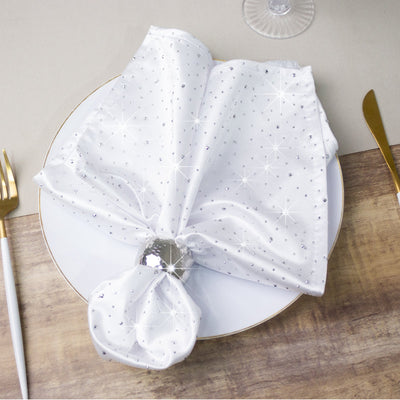 5-Pack White Scuba Polyester Napkins with Rhinestone Accents â€“ 20"x20" Wrinkle-Free Reusable Cloth Napkins