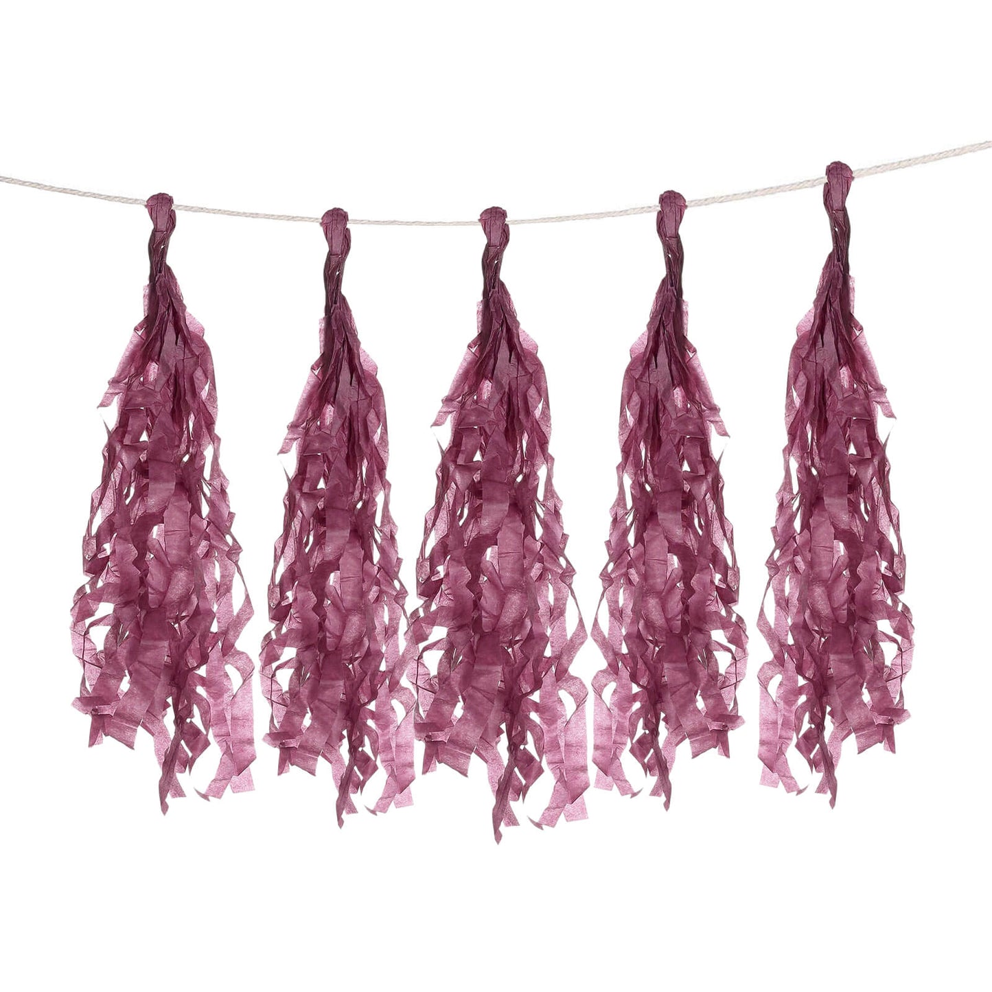 12 Pack Pre-Tied Eggplant Tissue Paper Tassel Garland With String, Hanging Fringe Party Streamer Backdrop Decor