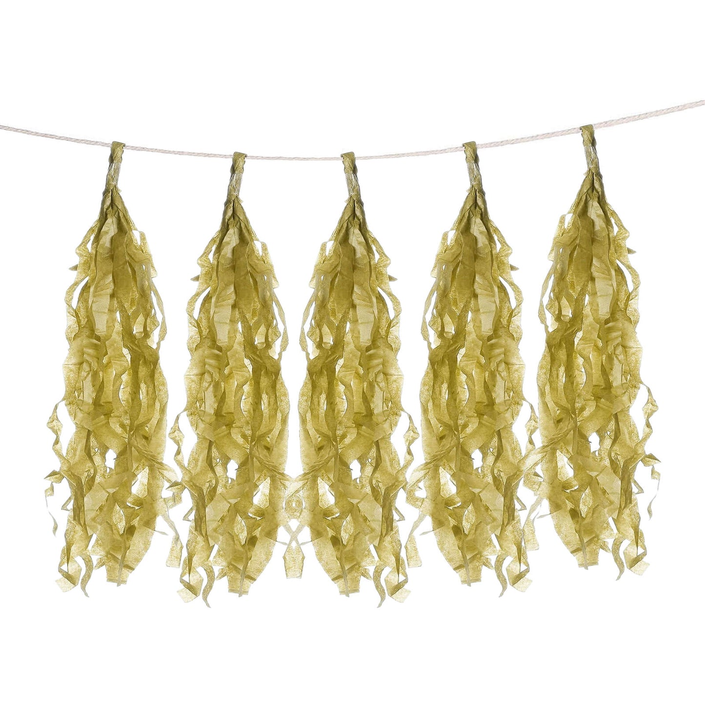 12 Pack Pre-Tied Gold Paper Fringe Tassels With Garland String, Hanging Streamer Banner