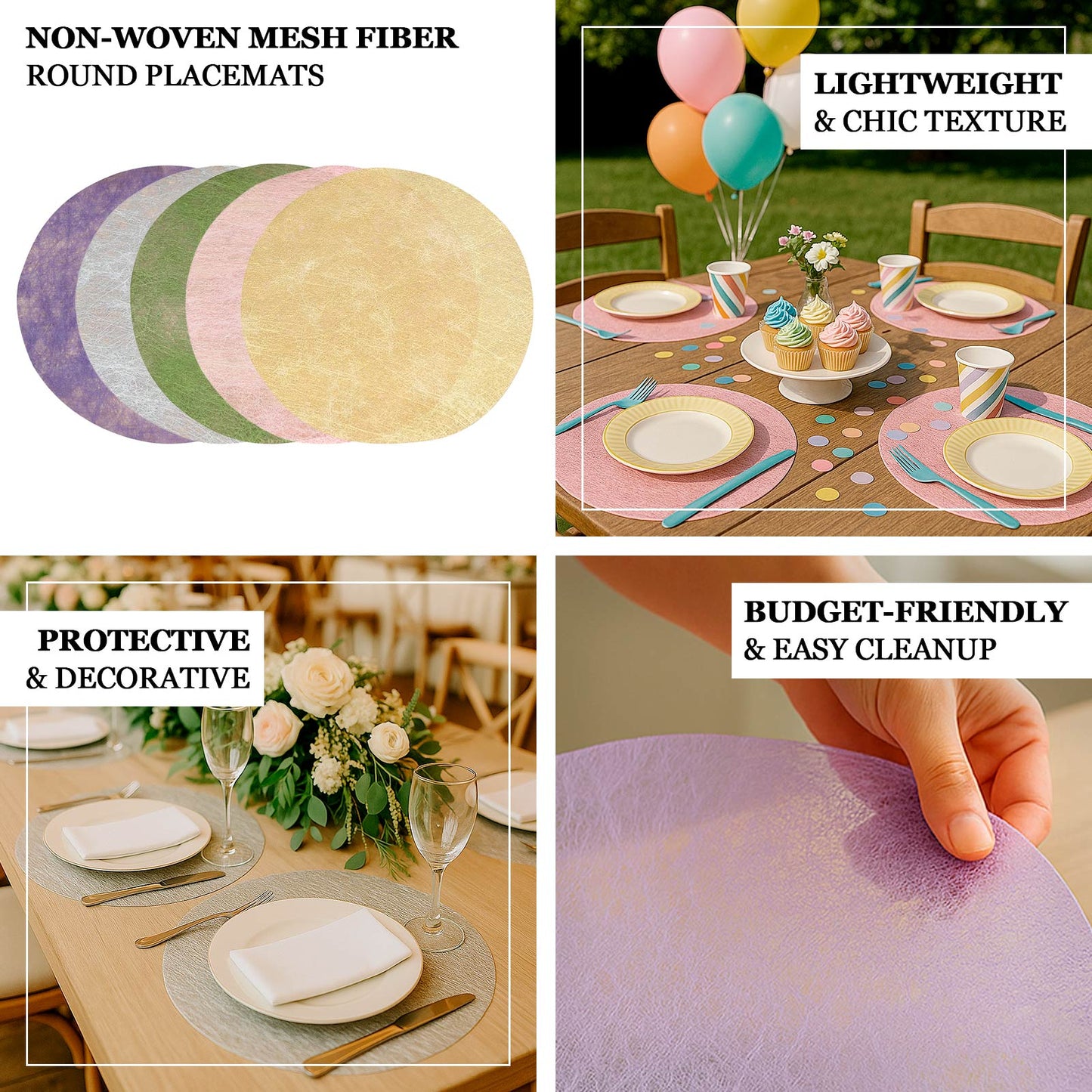 50 Pack Disposable Pink Placemats, 13" Non-Woven Mesh Fiber Round Table Mats for Dining & Events
